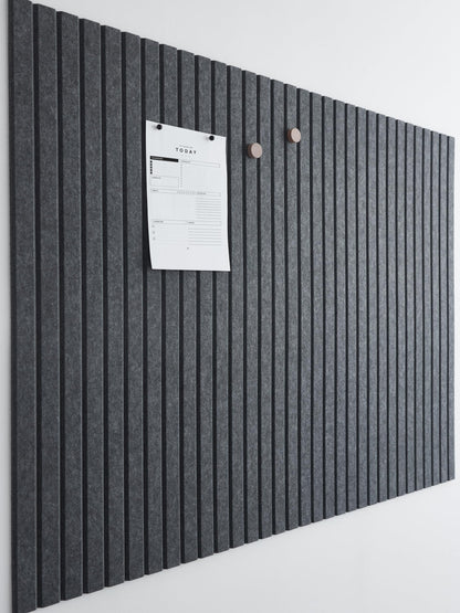 VIVELDA Felt Bulletin Board Tiles 48"x36" - 12-Pack Cork Board Alternative, OEKO-TEX Certified, NRC 0.95 Acoustic Wall Panels, Damage-Free Adhesive, Slatted Design, Home Office & Classroom (Moonstone)