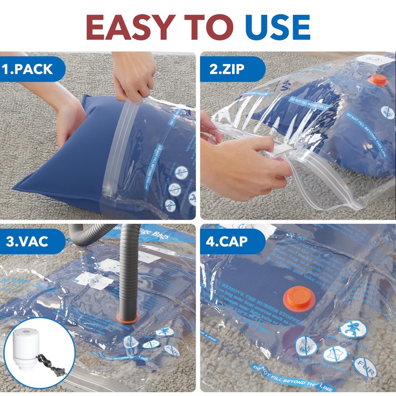 Vacuum Seal Bags for Clothing Travel & Home Storage, travel vacuum bags with pump, Store Blankets, Comforters, Pillows, Seasonal Clothes Compactly,24 Pack With Electric Pump