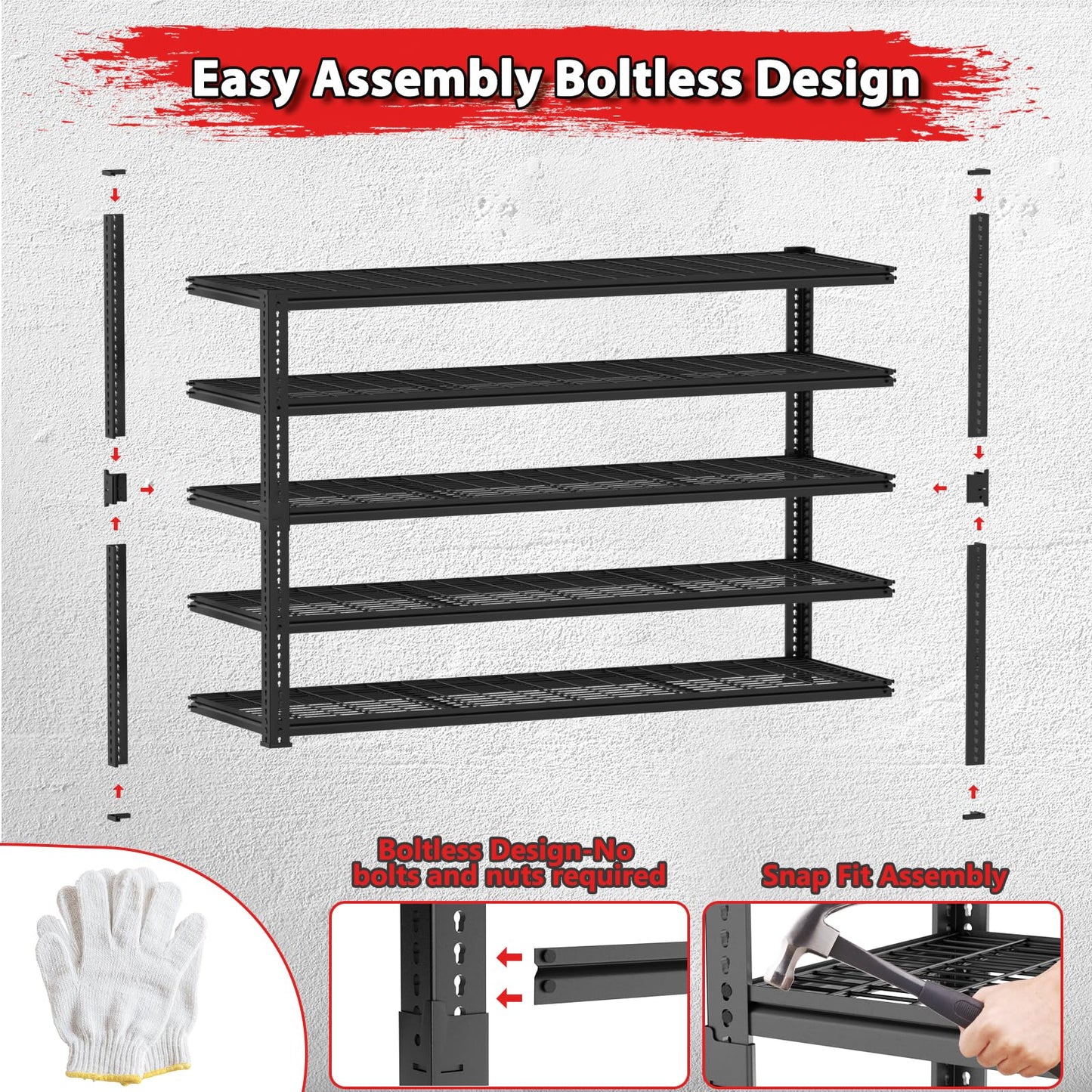 Storage Shelves, Garage Shelving Heavy Duty 3300 LBS Capacity, 55"L x 24"W x 78"H Adjustable Metal Shelving Organizer Wire Rack, 5 Tier Utility Shelf Unit for Pantry Closet Warehouse Organization