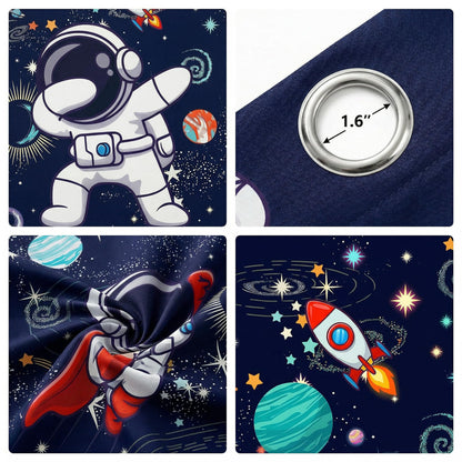 Space Curtains for Boys Room – Astronaut Themed Blackout Grommet Drapes, Thermal Insulated Outer Space Curtains Panels for Kids Bedroom, 42 x 45 Inch
