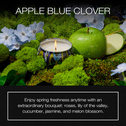 Voluspa Apple Blue Clover, Mini Tin Candle, 4 oz, 25 Hour Burn Time, Coconut Wax for Clean Burning, Handcrafted in the USA
