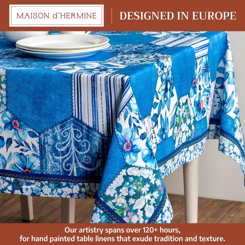 Maison d' Hermine Table Cloth Rectangle Table 100% Cotton 70 x 120 Inches Tablecloth Reusable Decorative for Dining Kitchen Room Farmhouse Home Gifts for Mothers Day Spring Summer - Summer Blues