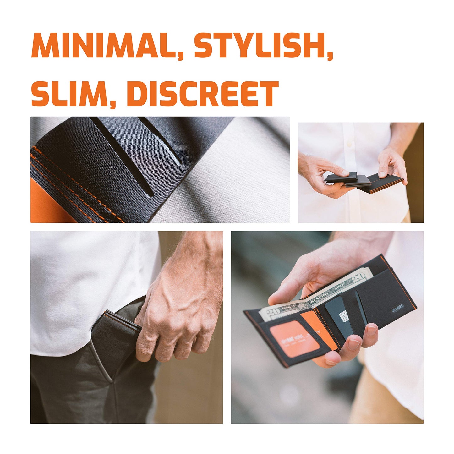 SlimFold MICRO Minimalist Front Pocket Vegan Slim Wallets for Men (RFID Blocking Navy/Orange)