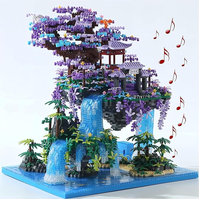 Cherry Blossom Tree Building Set with Box 4574Pcs Original Scene Music Japanese Sakura Tree House(Type :Symphony) Cherry Bonsai Tree Lights Building Kit Cherry Blossom Building Set.