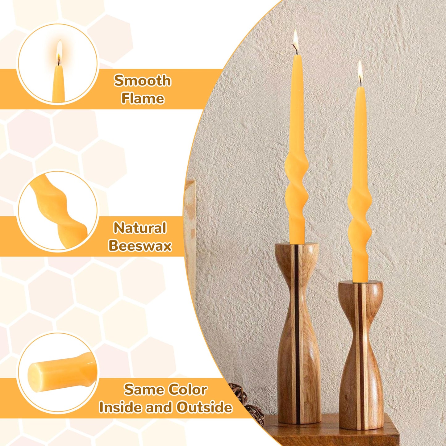 Beeswax Taper Candles Spiral Candlesticks,XINAOBAOLUO 10inches Non Toxic Bees Wax Candles Meditation Beeswax Candles Handmade Natural Honey Twisted Candle Set for Table Home Decor Meditation 2pcs