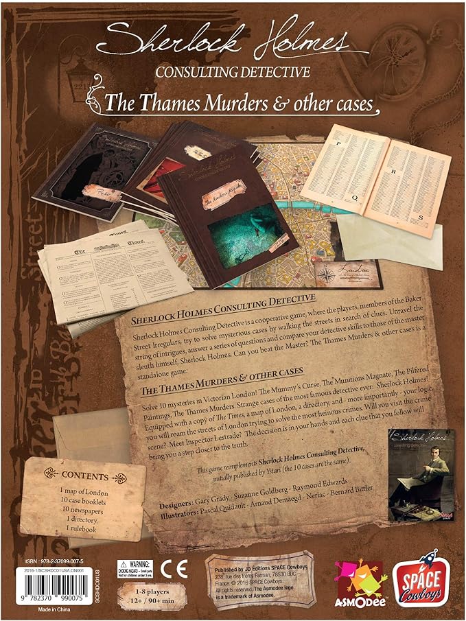Asmodee Sherlock Holmes Consulting Detective - The Thames Murders &amp Other Cases Board Game - Captivating Mystery Game for Kids &amp Adults Ages 14+ 1-8 Players 90 Min Playtime