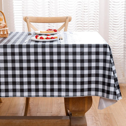 Heavy Duty Vinyl Tablecloth with Flannel Backing Waterproof Oil-Proof Plastic Table Cloth Stain-Resistant Wipeable Rectangle or Square Table Cover for Indoor and Outdoor (Black Checkered, 60x84 Inch)