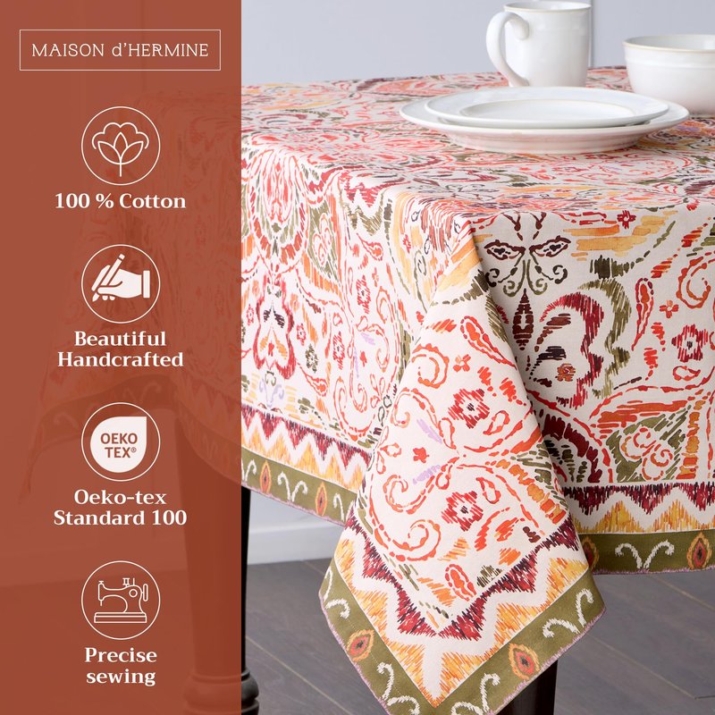 Maison d' Hermine Table Cloth Rectangle Table 100% Cotton 70 x 140 Inches Fall Tablecloth Reusable Everyday Use for Thanksgiving Christmas Decorations Dining Farmhouse Party (Damask)
