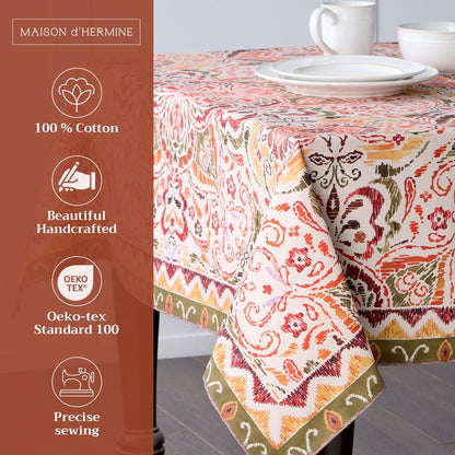 Maison d' Hermine Table Cloth Rectangle Table 100% Cotton 70 x 140 Inches Fall Tablecloth Reusable Everyday Use for Thanksgiving Christmas Decorations Dining Farmhouse Party (Damask)
