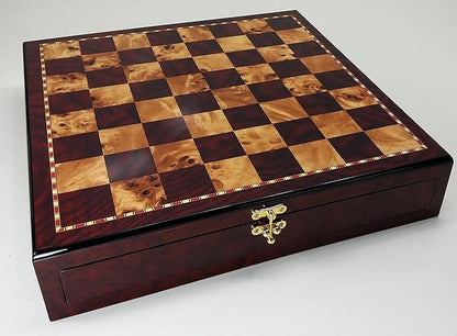 HPL 17 High Gloss Chess Storage Board Chest W/ 2 Drawers Cherry and Burl Wood Color