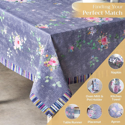 Maison d' Hermine Table Cloth Rectangle Table 100% Cotton 54 x 72 Inches Tablecloth Reusable Decorative for Dining Kitchen Gifts for Mothers Day Spring Summer - Sweet Rose Lavender - Country Garden