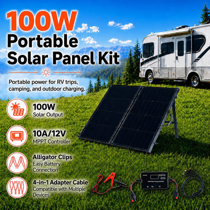 TOPRAY Solar 100W Portable Foldable Solar Panel Suitcase with 10A/12V MPPT Controller & 4-in-1 Adapter Cable, 25% High-Efficiency Solar Panel Charger for Portable Power Stations & 12V Batteries