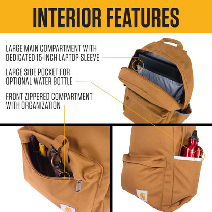 Carhartt 21L Classic Laptop Backpack, Water-Resistant Pack W/ 15" Laptop Sleeve and Organizational Compartments, Rose Tint