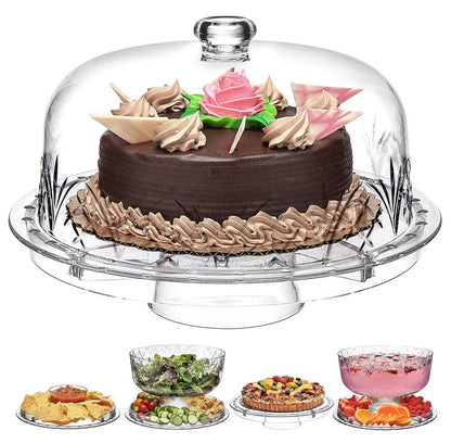 Godinger Cake Stand and Serving Plate Platter with Dome Cover, 6 in 1 Multi-Purpose Use, Shatterproof and Reusable Acrylic - Dublin Collection, Blue