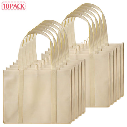 DIOMMELL 10 Pack Reusable Grocery Bags Extra Large Super Strong Heavy Duty Shopping Tote Bags with Reinforced Handles, Beige