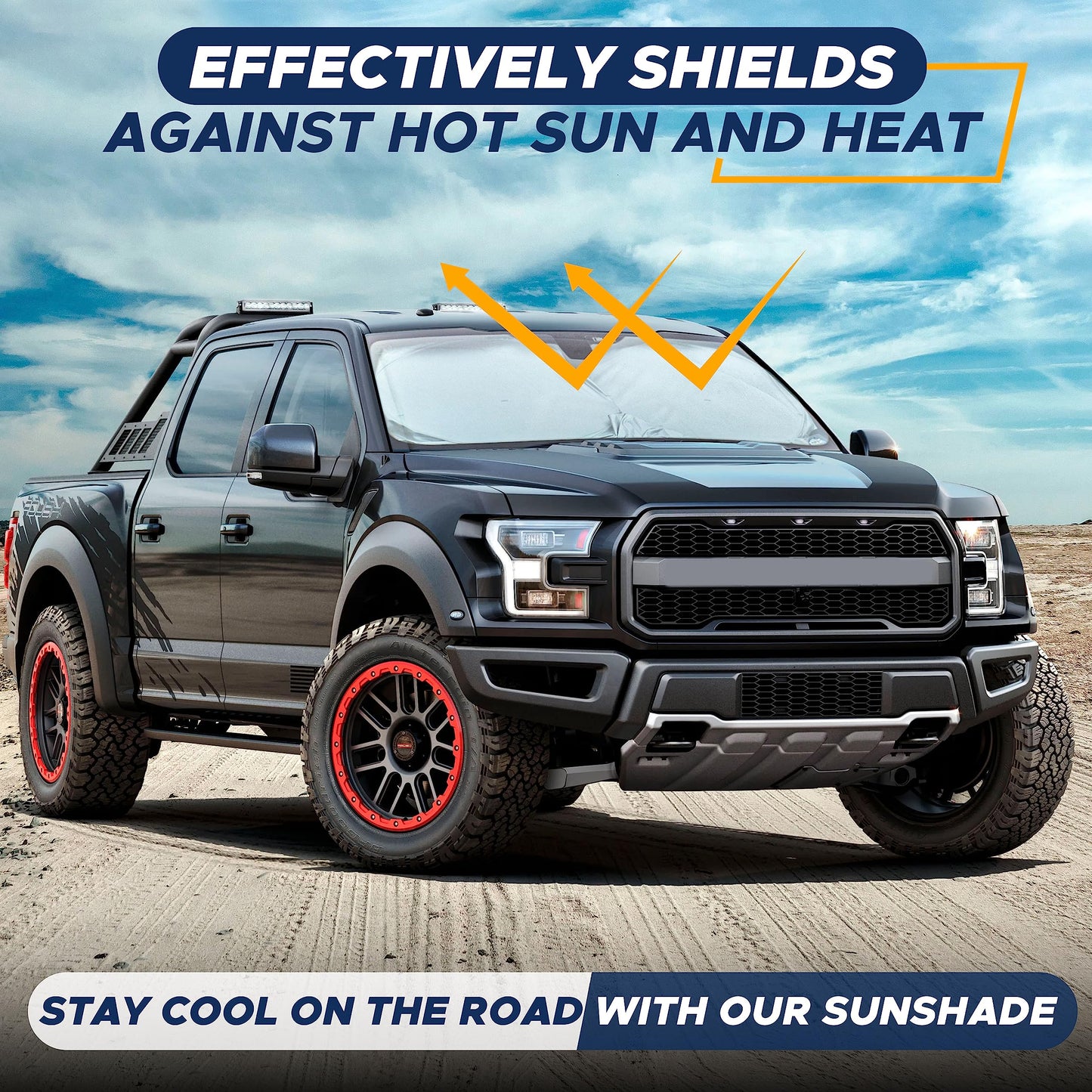 EcoNour Truck Windshield Sun Shade with Storage Pouch - Reflective 240T Material Truck Windshield Cover - Foldable Sun Shield UV Dashboard Protection from Sun Heat | X-Large (69 x 35 inches)