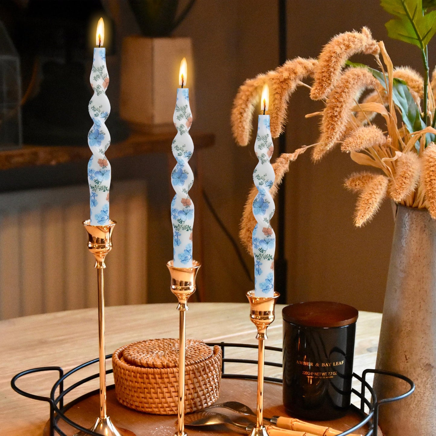 Spiral Candles Printed Candlestick Set of 2 Short Taper Candle Twisted Candlesticks Tapered Candles for Home Wedding Women Gifts