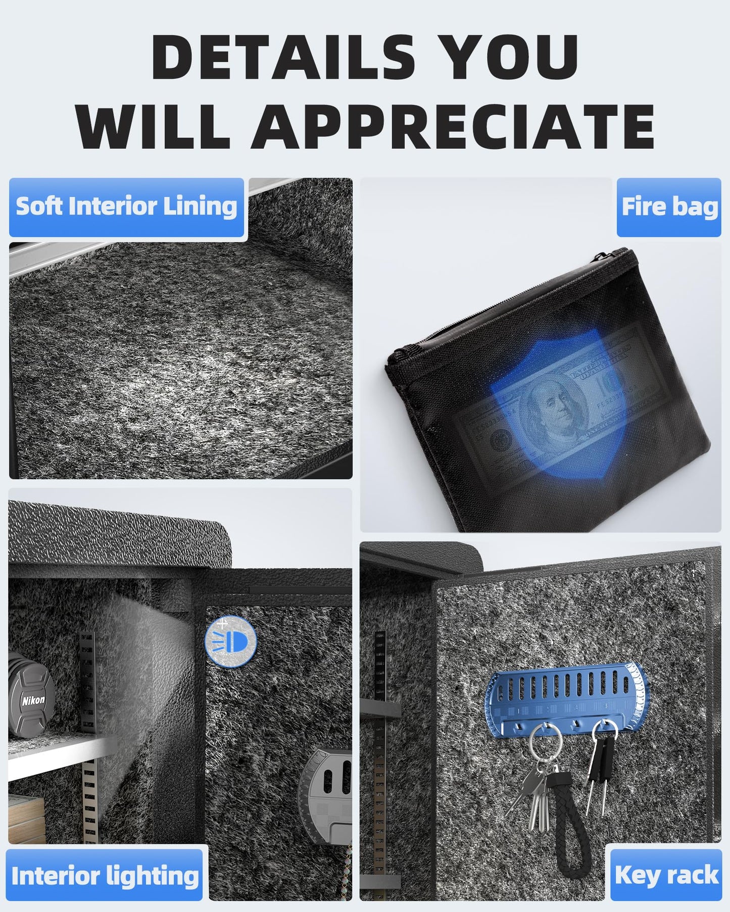 DAYI Safe Box, 3.0 Cubic Feet Home Safes with Fireproof Waterproof Bag, Security Safe for Money Cash Documents, Digital Keypad, Dual Alarm System, Removable Shelf - D-60