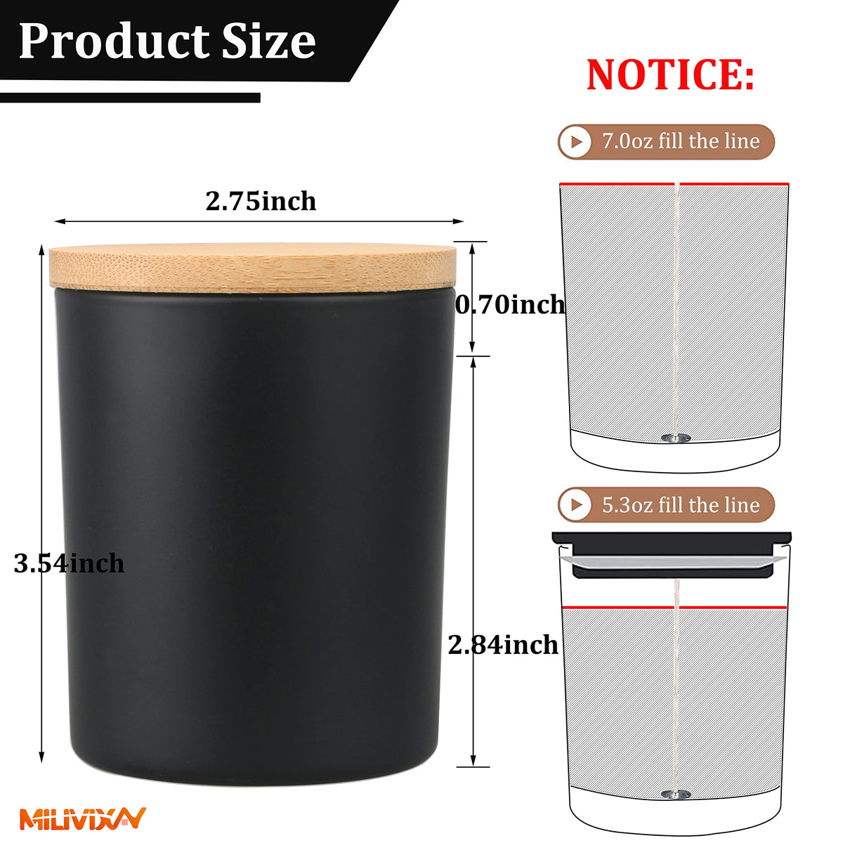 MILIVIXAY 20 Pack 7 OZ Matte Black Thick Glass Candle Jars with Lids - Bulk Empty Candle Jars for Making Candles - Spice, Powder Containers.