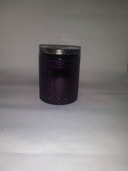 8.8oz Embossed Blinking Glass Candle with Mystery Crystal (Rose)