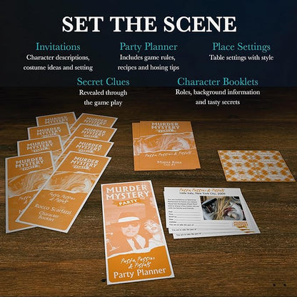 Murder Mystery Party Pasta Passion &amp Pistols – Murder Mystery Dinner Party Game for Adults – Interactive Crime Solving Role Play Game Night Kit with Invitations &amp Clues – Ages 18+