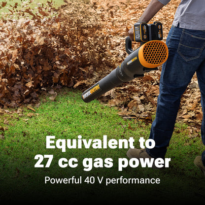 WORX Nitro Cordless Leaf Blower, Quiet Electric Blower for Lawn Care with 530 CFM & 180 MPH, 2 × 4.0 Ah Batteries & Charger Included, WG581.1