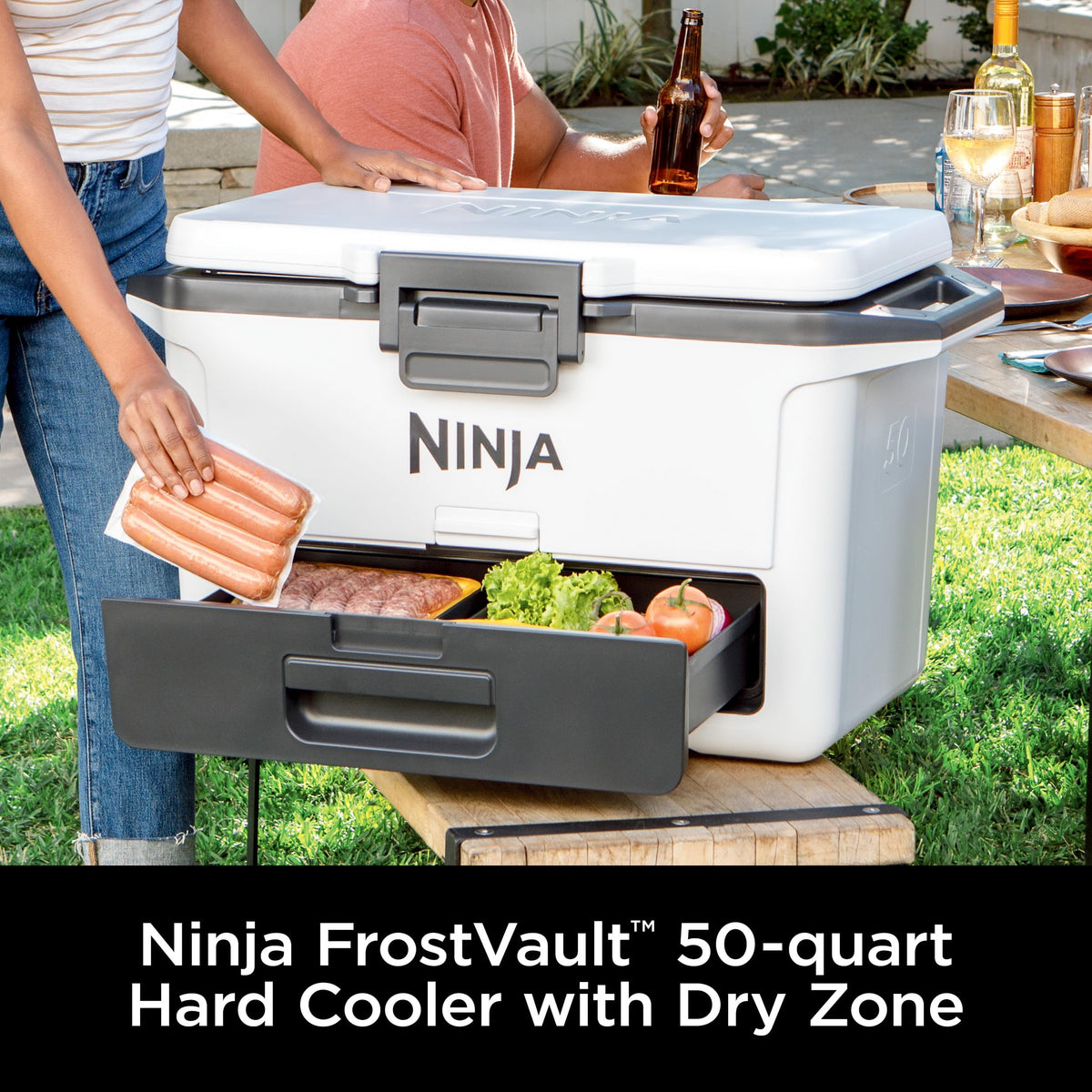 Ninja FrostVault 50qt Hard Cooler with Dry Zone | Integrated Fridge-Temp Dry Storage Drawer | Premium Heavy-Duty Insulated Cooler | Keeps Ice Cold for Days | Strawberry Rhubarb | FB151BP