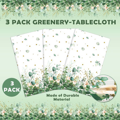 Sage Green Eucalyptus Leaf Tablecloth for Baby Shower Party Decoration Disposable Plastic Sage Greenery Tablecloth Table Cover Boho Woodland Neutral Baby Shower Wedding Party 54 x 108IN (3, Greenery)