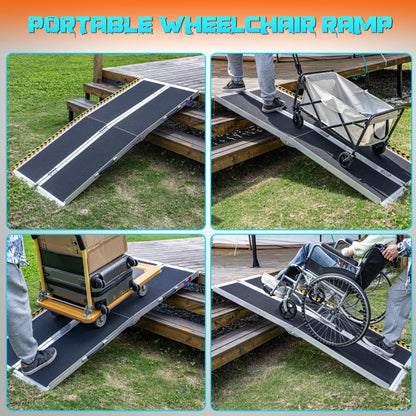 WHALEMOTOR Portable Wheelchair Ramp 6FT, Anti-Slip Aluminum Folding Portable Ramp, Wheelchair Ramps for Home, Weight Capacity Up to 800 LBS, with Transition Plates Above and Below, Loading Dock Plates