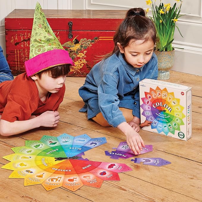 eeBoo: Color Puzzle Spinner Game - 24 Color Puzzle Pieces Learn Color Families Educational Cooperative Childrens Game Kids Ages 3+ 1-3 Players