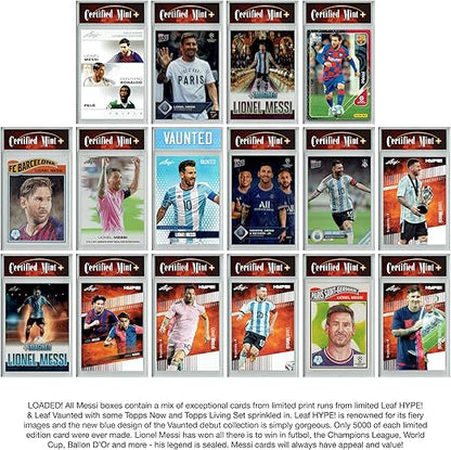 LOADED! All Lionel Messi Soccer Collector's Box: 4 Certified Mint+ Special Edition Cards - Leaf HYPE! &amp Vaunted Only 5000 Made - Inter Miami Barcelona PSG Argentina