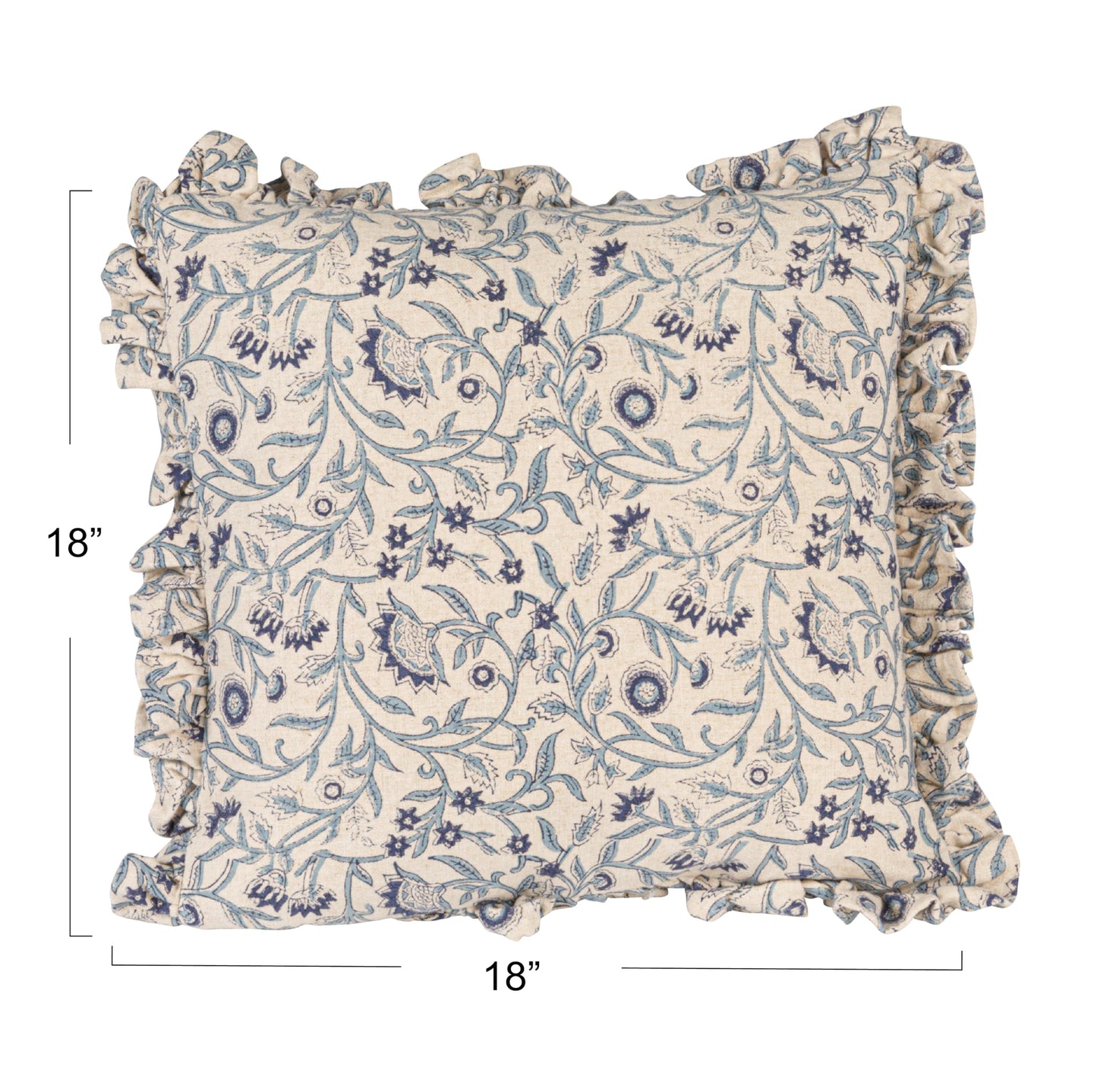 Creative Co-Op Square Floral Cotton Blend Pillow, Blue