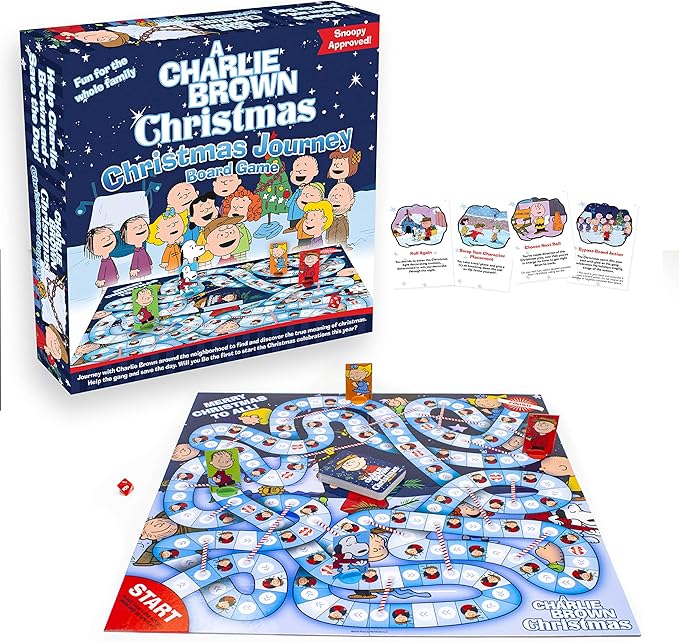 Aquarius Charlie Brown Christmas Journey Board Game- Fun for Kids &amp Adults - Officially Licensed Peanuts Merchandise &amp Collectibles Blue White