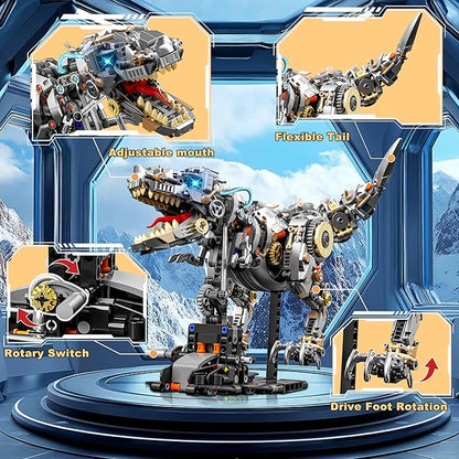 Mechanical Dinosaur Tyrannosaurus Rex Building Block Set with Lights Home Decoration Compatible with Lego Sets Creative Birthday Gift for Adultsand Ages 14+（1268 PCS）