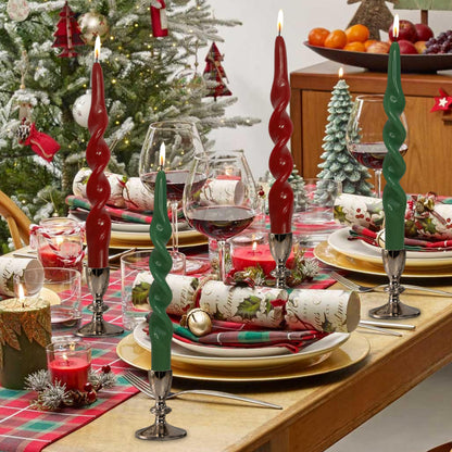 Spiral Taper Candles Set of 4, Red Green 10 Inch Handmade Candle Stick, Unscented Candlesticks, Tapered Candles for Christmas Holiday Dinner Table Decor Gift