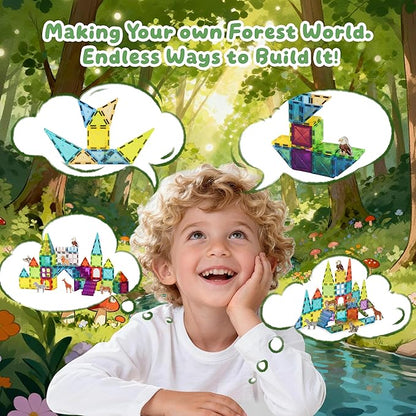 Magnetic Tiles for Kids 62PCS Magnatiles Building with Storage Bag Set Toddler Construction STEM Small Travel Tiles Micro Toys for Kid Ages 3 4 5 6 7 8 9 10 Preschool Boys Girls Birthday