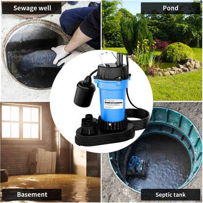 FOTING 3/4HP Submersible Sump Pump,4500 GPH Cast Iron Sewage/Effluent Pump,Automatic Tethered Float Switch,Septic Pump for Basement,Septic Tank,Basin,Sewage Well,1-1/2" NPT Discharge, Dark Blue