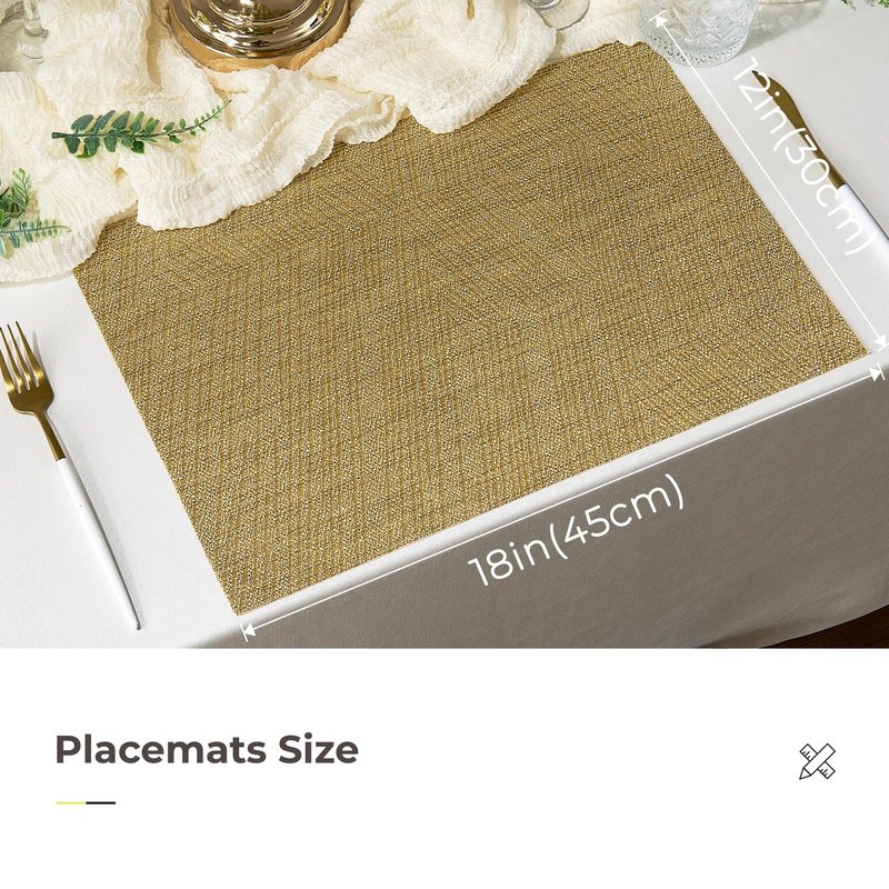 Leetaltree Gold Placemats Set of 4 - Heat Resistant Non-Slip Place mats for Dining Table, Washable Durable PVC Vinyl Woven Table Mats(Luxury Gold, 4)