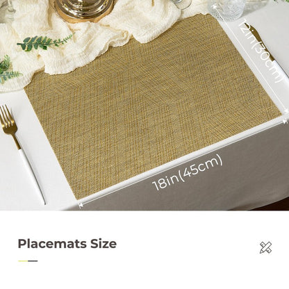 Leetaltree Gold Placemats Set of 4 - Heat Resistant Non-Slip Place mats for Dining Table, Washable Durable PVC Vinyl Woven Table Mats(Luxury Gold, 4)