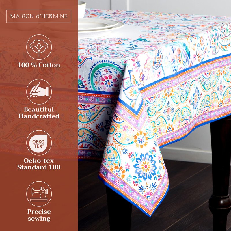 Maison d' Hermine Table Cloth Rectangle Table 100% Cotton 60 x 108 Inches Tablecloth Reusable Decorative for Dining Kitchen Room Farmhouse Home Gifts for Mothers Day Spring Summer - Indian Floral