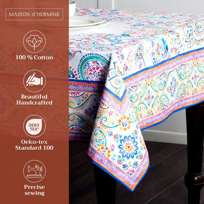 Maison d' Hermine Table Cloth Rectangle Table 100% Cotton 60 x 108 Inches Tablecloth Reusable Decorative for Dining Kitchen Room Farmhouse Home Gifts for Mothers Day Spring Summer - Indian Floral
