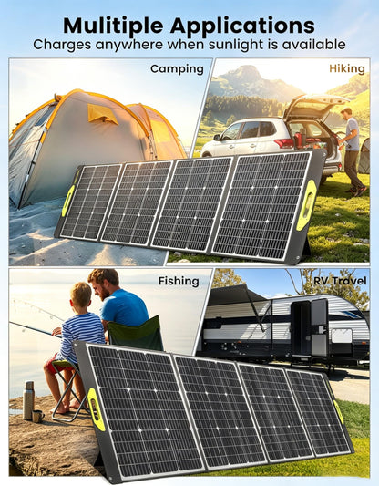 Greenmagic 200 Watt Portable Solar Panel, 23.5% High Efficiency 200W Foldable Solar Panel Charger IP67 Waterproof Solar Panel Kit w/DC XT60 MC4 Anderson Output for Home Farm Camping RV Power Station