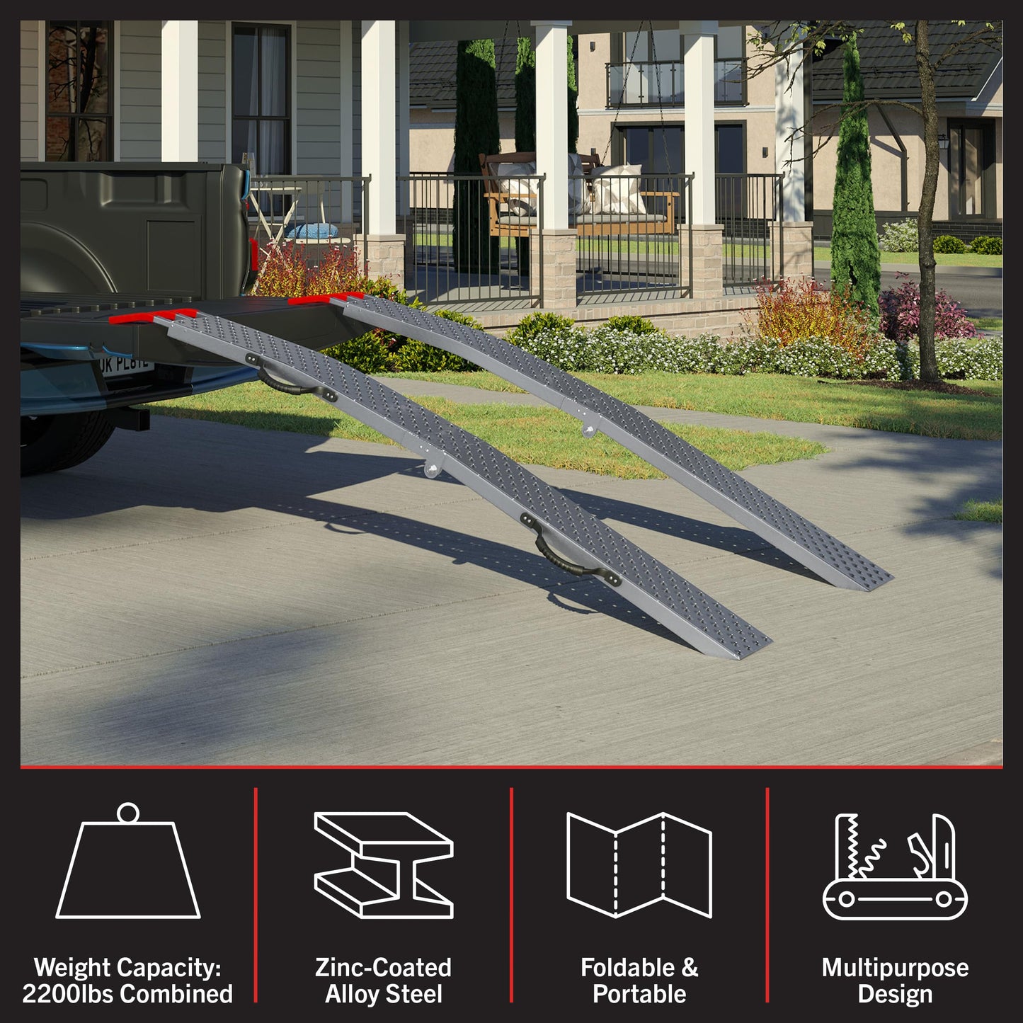 Loading Ramps - Set of Two 69-Inch Folding Ramps for ATVs, Motorcycles, Mowers, Carts, and More - 2200lb Combined Capacity Car Ramp Set by Stalwart