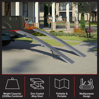 Loading Ramps - Set of Two 69-Inch Folding Ramps for ATVs, Motorcycles, Mowers, Carts, and More - 2200lb Combined Capacity Car Ramp Set by Stalwart