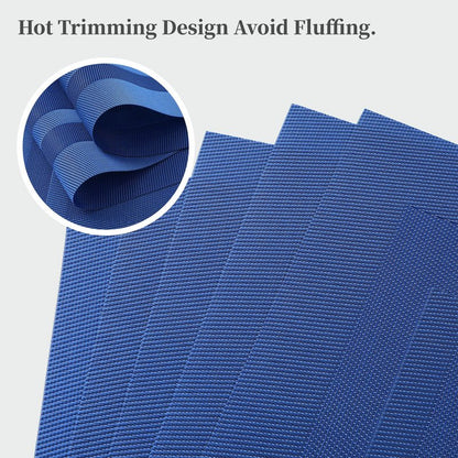 Leetaltree Blue Frame Placemats Set of 6 - Heat Resistant Non-Slip Place mats for Dining Table, Washable Durable PVC Vinyl Woven Table Mats（Blue Frame, 6）