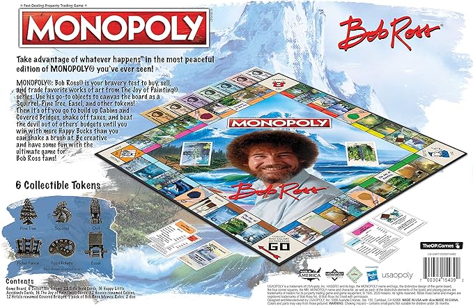 Monopoly Bob Ross | Based on Bob Ross Show The Joy of Painting | Collectible Monopoly Game Featuring Bob Ross Artwork | Officially Licensed Monopoly