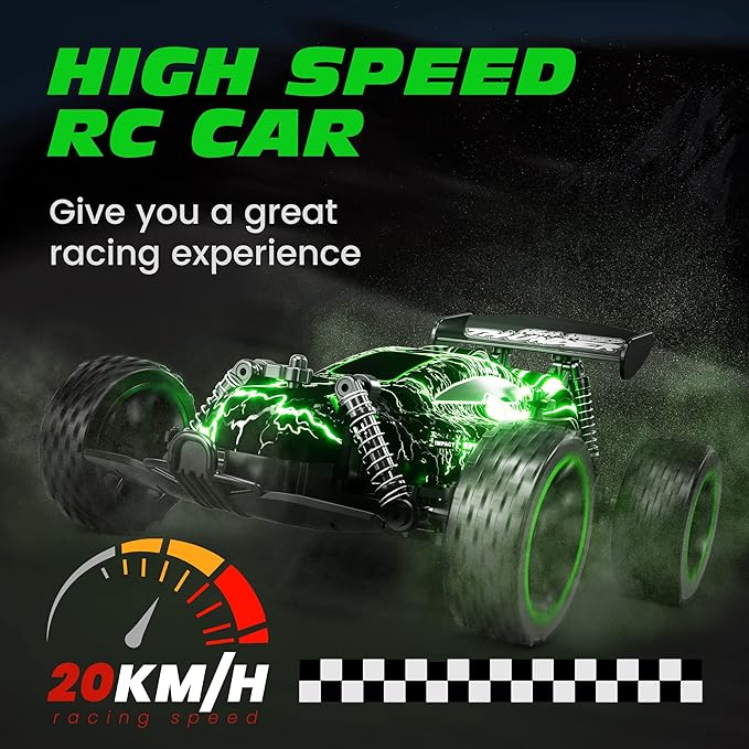 Tecnock RC Cars for Kids 1:18 Scale 2WD RC Car with LED Lights 2.4GHz Remote Control Car with USB-C Easy Charging &amp 50 Mins Playtime Toys Gifts for Boys &amp Girls Ages 8-12