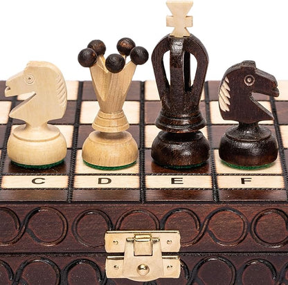 Husaria European International Chess Wooden Game Set King's Classic - 11.3-Inch Small Size Chess Set with Folding Board and Felt Bottom Chessmen