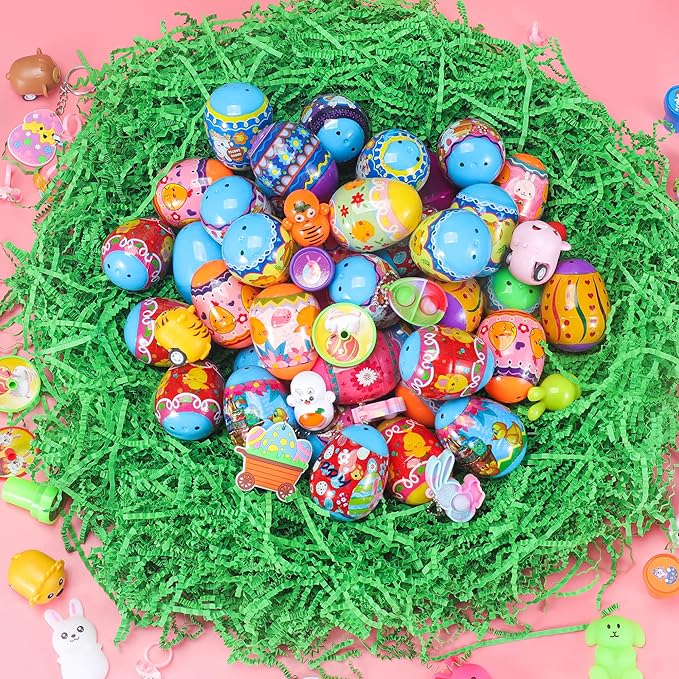100PCS Unique &amp Colorful Prefilled Easter Eggs with Novelty Toys Filling Treats Easter Eggs Hunt Basket Stuffers Fillers Theme Party Favor Classroom Prize
