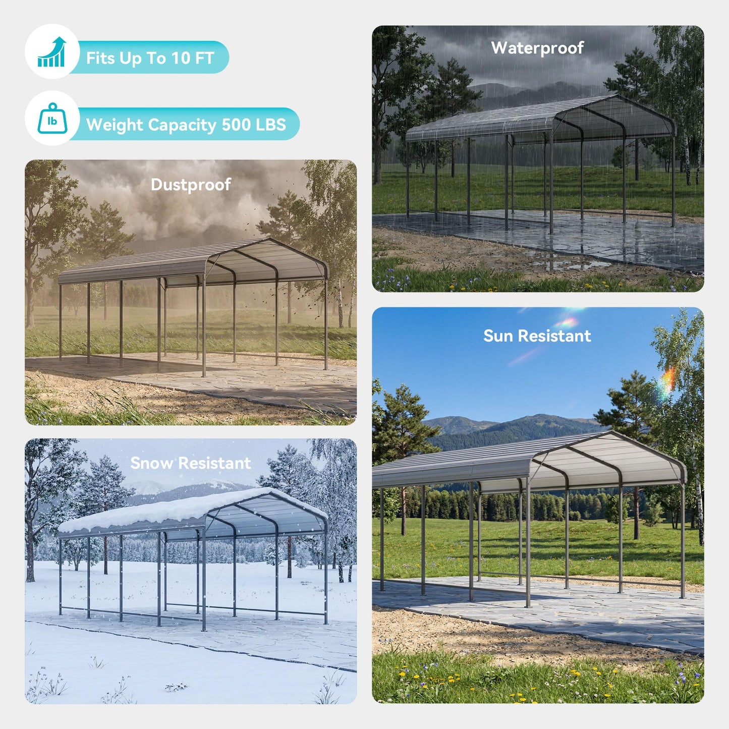 COSIEST 10x20 FT Heavy Duty Metal Carport, Galvanized Steel Roof All Weather Garage Canopy, Waterproof, Windproof, Outdoor Car Shelter for Car, Truck, Boats